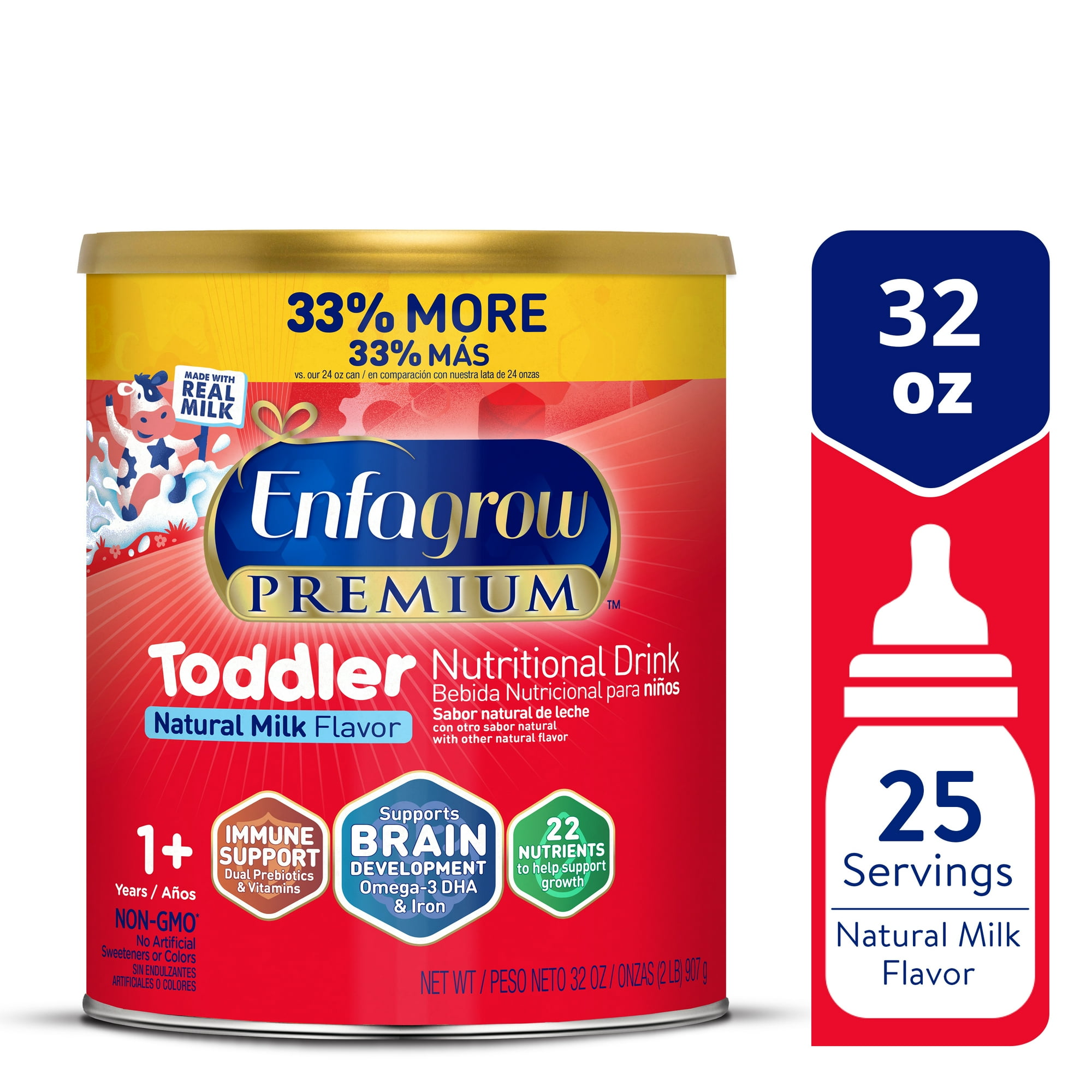 Enfagrow Premium Toddler Milk Nutritional Drink, Enfagrow Toddler Drink, Try Our Brain-Supporting Trio, 32oz Can
