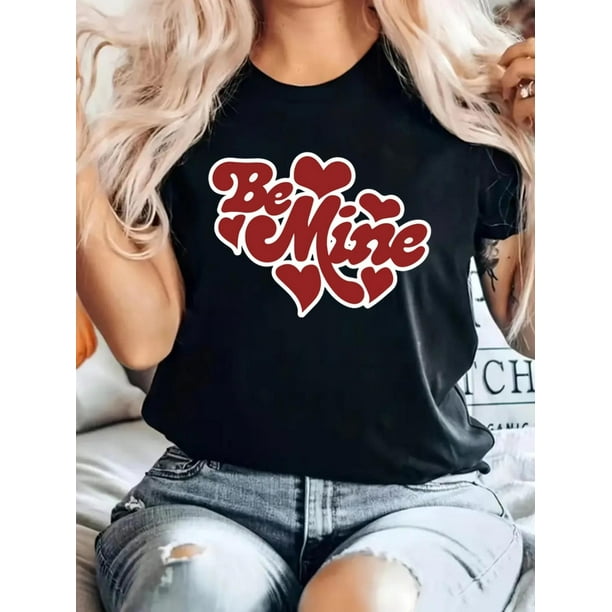 Be Mine Hearts Valentine's Day Women's T-Shirt - Soft, Breathable, Casual Round Neck Short Sleeve Top for Summer Daily Wear