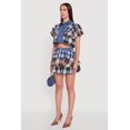 thumbnail image 4 of Women's Cropped Denim Detail Raw Hem Plaid Tiered Shirt, 4 of 5