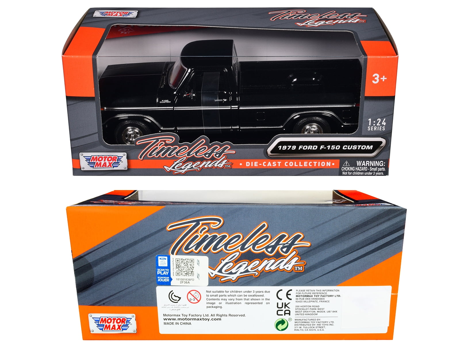 1979 Ford F-150 Custom Pickup Truck Black "Timeless Legends" Series 1/24 Diecast Model Car by Motormax