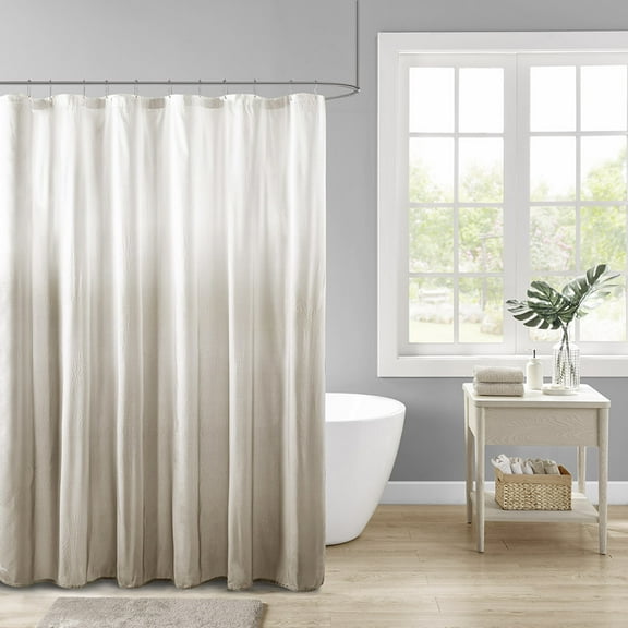 OLLIIX Madison Park Ara Shower Curtains, Seersucker Ombre Printed Shower Curtain, Brown, 72" x 72"