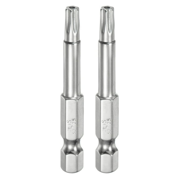 Uxcell 2Pcs T25 Security Torx Bit 1/4" Hex Shank 2" S2 Steel Magnetic Tamper Resistant Star Bits Torx Head with Hole