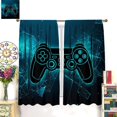thumbnail image 3 of Game Curtains for Boys, Abstract Teal Line Geometric Art Blue Gaming Print Blackout Window Drapes Curtains for Kids Teens Playroom Bedroom, 84" W X 84" L, 3 of 6
