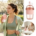 thumbnail image 2 of Reusable Iced Coffee Cup with Leakproof Silicone Lid and Straw, Plastic Tumbler with Dome Top Dust Cap, Grip Sleeve for Cold Drinks Bubble Tea, Home Office Travel Commute 430ml/14.5oz, 2 of 5