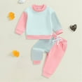 thumbnail image 2 of Xyant Toddler Baby Girl Clothes Fall Winter Outfits Color Block Long Sleeve Sweatshirt Tops + Pants Set (Pink,2-3 Years), 2 of 5