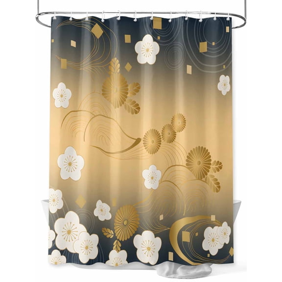 nqOlkjepod Yellow Flower Shower Curtain, Waterproof Shower Curtains for Bathroom, Japanese Style Floral Leaf Textured Washable Fabric Bathtub Curtain Set Bath Decor with 12 Hooks Stall 36"x72"