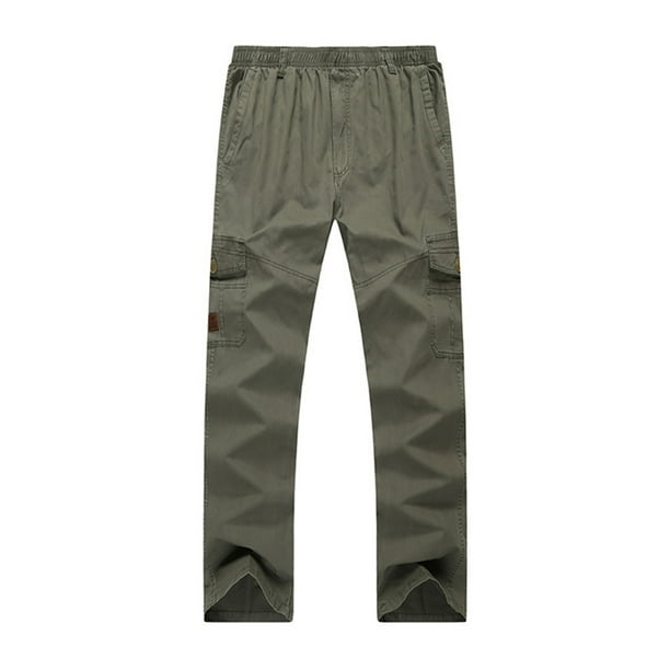 Opperiaya Men?s Loose Cargo Pants Elastic Waist Solid Color Work Pants