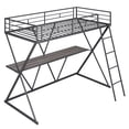 thumbnail image 2 of Kacho Metal Twin Loft Bed with Desk, Ladder and Full-Length Guardrails, X-Shaped Bedeframe Bedroom Furniture for , Easy to Assemble, No Box Spring Required, Brown, 2 of 7