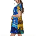 thumbnail image 2 of Picia Whimsical Sunflowers Night Sky Pattern Women's Short Sleeve Summer Dress Pleated Loose Swing Knee Length Short Sleeve Swing Dresses, 2 of 6