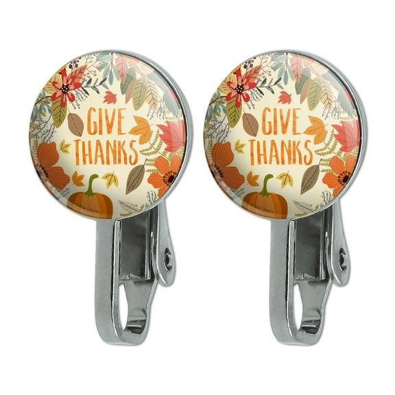 Give Thanks Thanksgiving Pumpkins Novelty Clip-On Stud Earrings