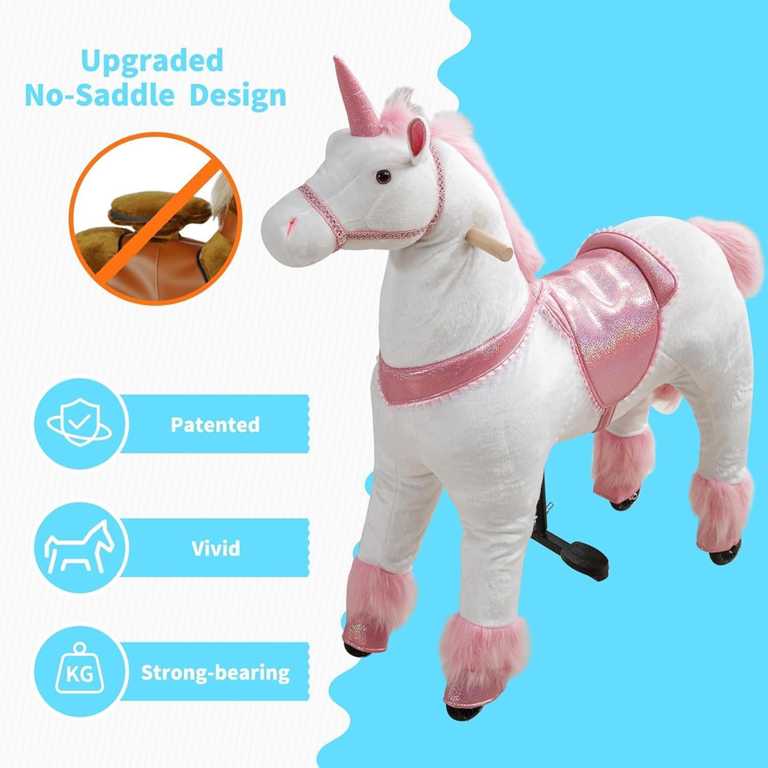 DEYGIA Ride on Unicorn, Unicorn Ride on Toys for for 6 Years to Adult, Ride on Horse Pink Unicorn Toys, Mechanical Cycle Walking Action Plush Animal, Max Load 187 lbs, No Battery or Electricity