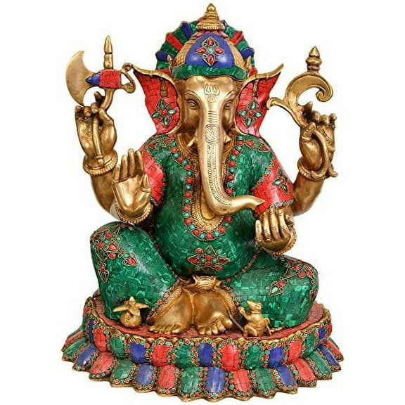Exotic India ZCJ04 Lord Ganesha Brass Statue Multicolored