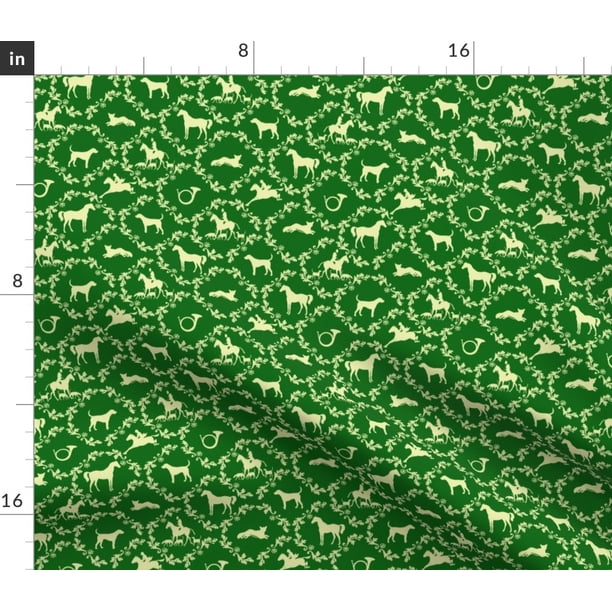 Green Equestrian Horse Foxhunt Fox Hound Toile Fabric Printed By Spoonflower Bty Walmart Com Walmart Com