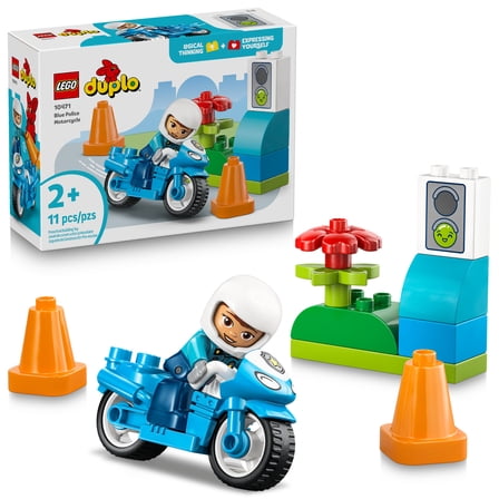 LEGO DUPLO Town Blue Police Motorcycle Building Toy for Toddlers - Pretend Play Set & Learning Toy for Boys & Girls, Ages 2  - Building Blocks for Motor Skills Practice - Gift for Birthdays - 10471
