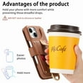 thumbnail image 6 of for iPhone 15 Folio Flip Wallet Case, PU Leather Zipper Pocket Card Slots RFID Blocking Wristband Bracket, with Diamond Finger Ring Full Body Protection for iPhone 15 - Brown, 6 of 10