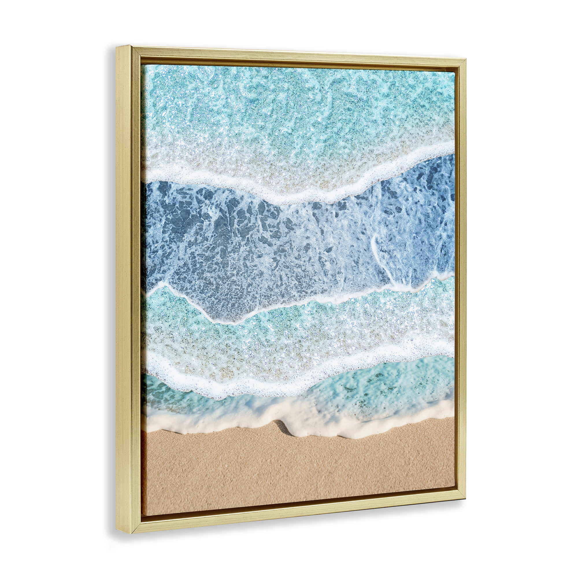 Stupell Industries Overlapping Shore Waves Gold Framed Floater Canvas Wall Art, design by Jesse Keith
