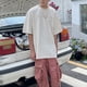 thumbnail image 5 of Hombres Camiseta Tela De Gamuza Manga Corta Top Suelto Verano Niños Top Impresión De Letras Estilo Retro Albaricoque XL, 5 of 8