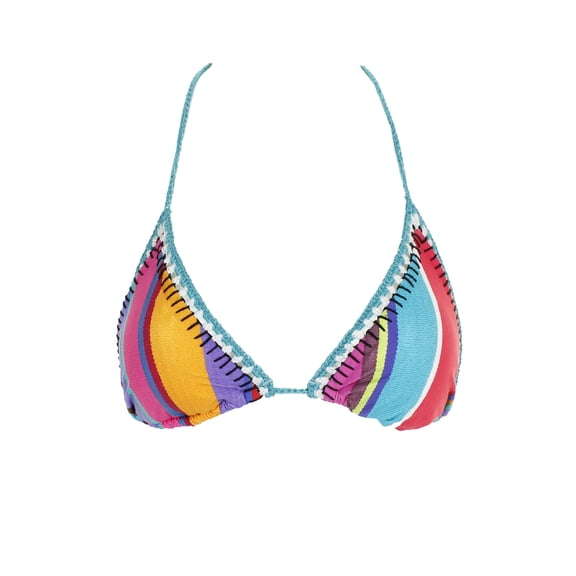 Nanette Lepore Blue Multi Sayulita Serape Striped Triangle Bikini Top XS