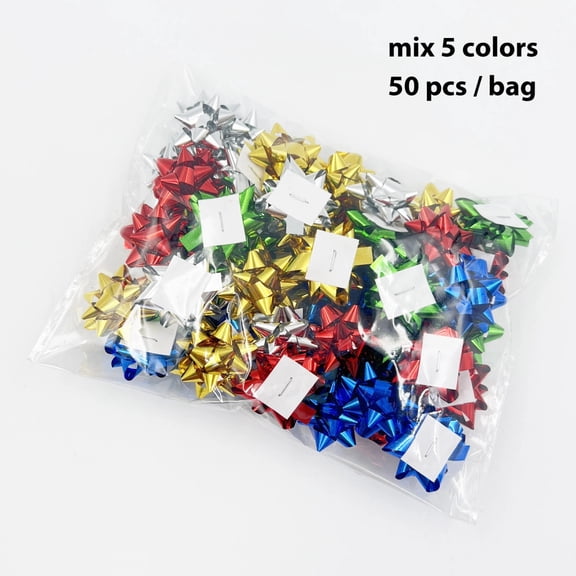 Small Star Bows for Present Wrapping Multi Colors Christmas Ribbon Bows for Parties Birthdays Wedding Holidays (50PCS)