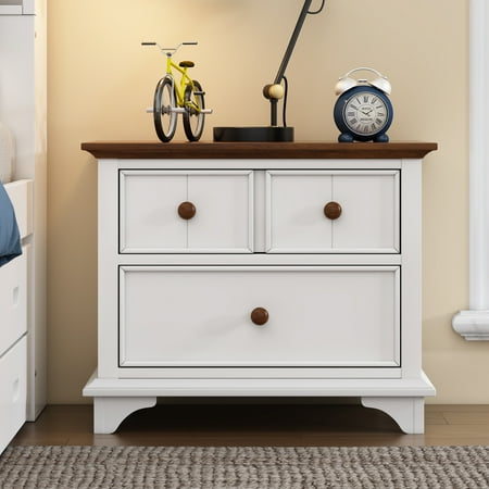 Cterwk Wooden Captain 2 Drawer Nightstand End Side Table for Bedroom  Living Room  White + Brown