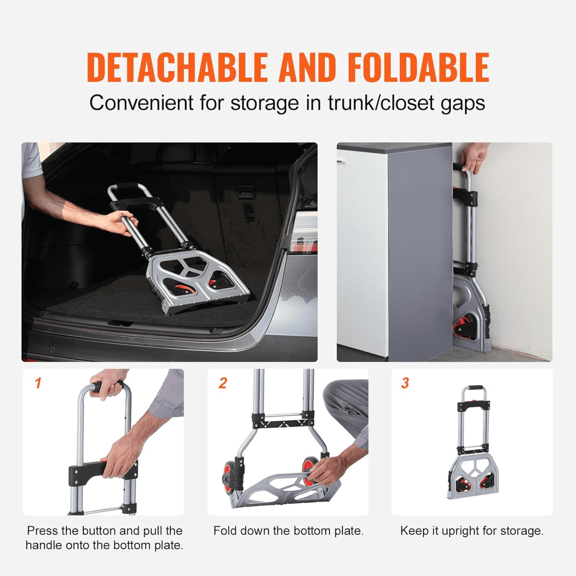 Folding Hand Truck and Dolly, Heavy-Duty Aluminum Foldable Cart with Telescoping Handle and PP+TPR Wheels, 176 lbs Capacity for Home, Office, Shopping, and Travel