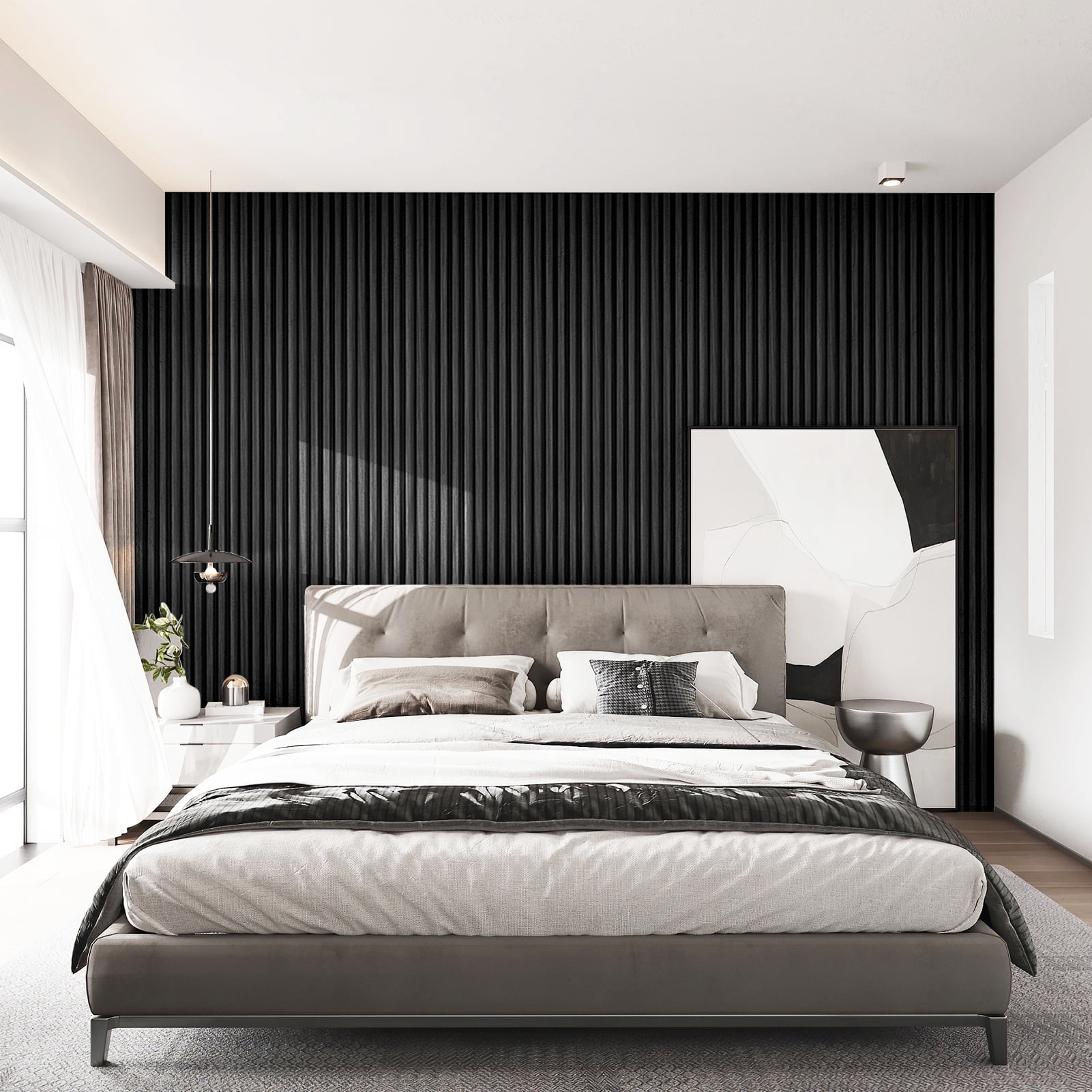 Art3d Slat Wall Panels, WPC Soundproof 3D Wall Paneling, 8-Pack 96 x 6 in. Matte Black