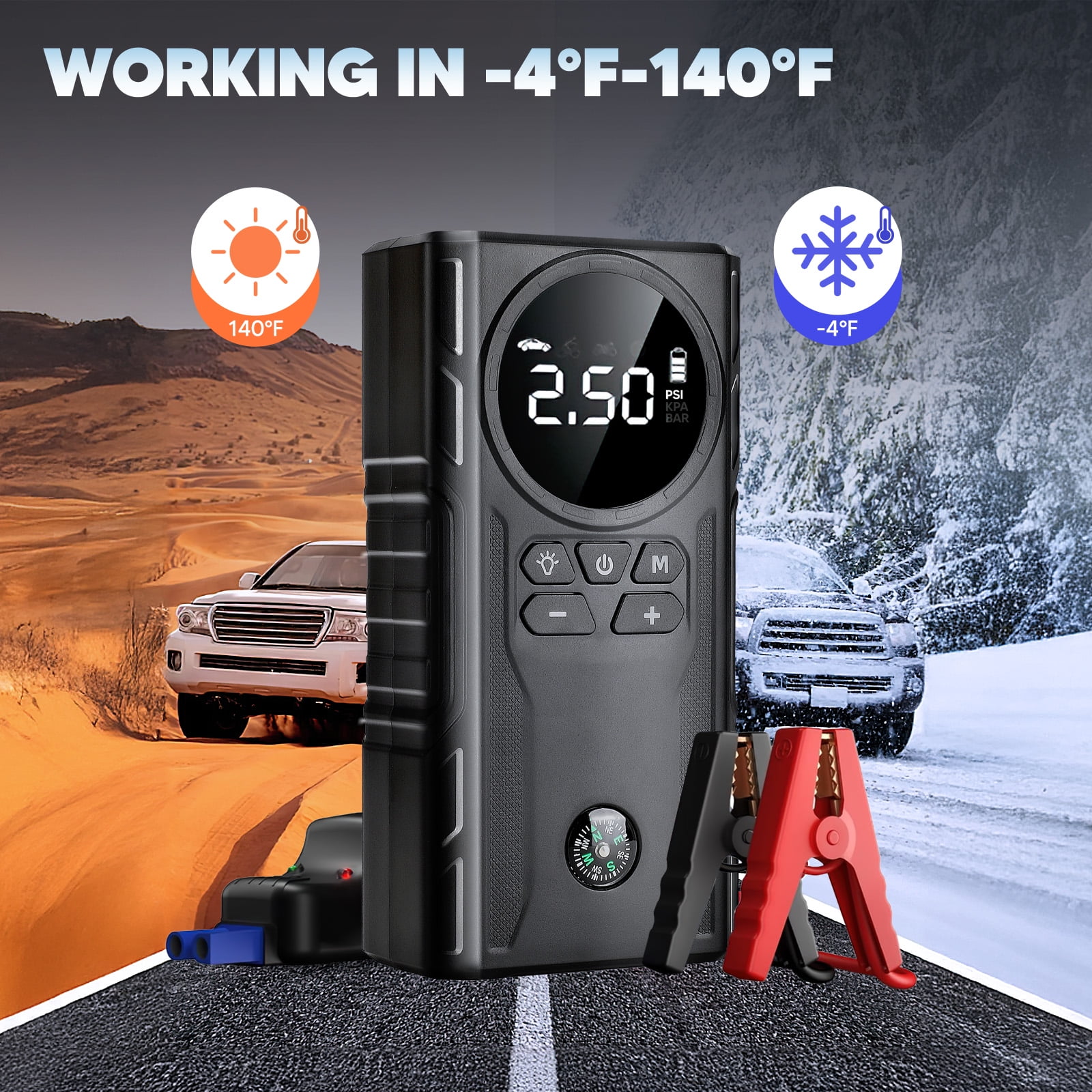 UNTIMATY Portable Car Jump Starter with Air Compressor Power Bank 3000A 39800mAh 12V Car Battery Jump Starter 150PSI Digital Tire Inflator Portable Battery Jump Box with Jumper Cables
