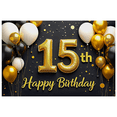 thumbnail image 2 of Black Gold White Balloon Themed 15th Birthday Backdrop Banner Party Decorations Happy Birthday Photography Props Birthday Party Decor Background, 2 of 7
