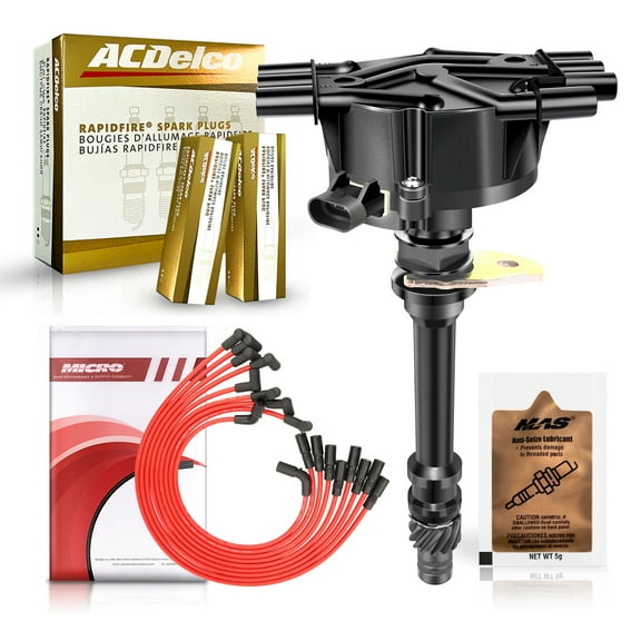 Distributor & ACDelco Platinum Spark Plugs & Wires & Free MAS 5g Anti-Seize Lubrica Compatible with Chevy GMC Silverado 4.3L V6