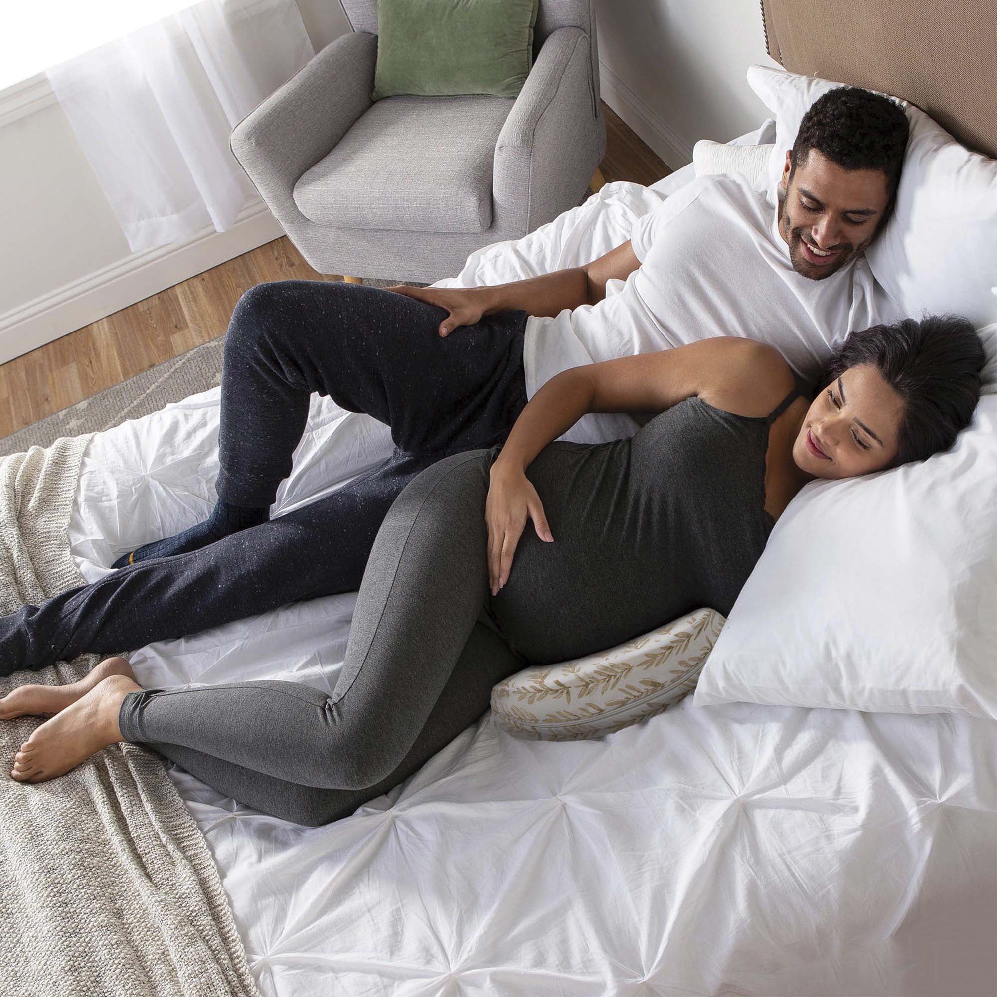 Boppy Pregnancy Support Wedge Pillow with Removable Jersey Pillow Cover, Taupe Grassland Design, Firm Compact Support, Portable Prenatal and Postnatal Positioning