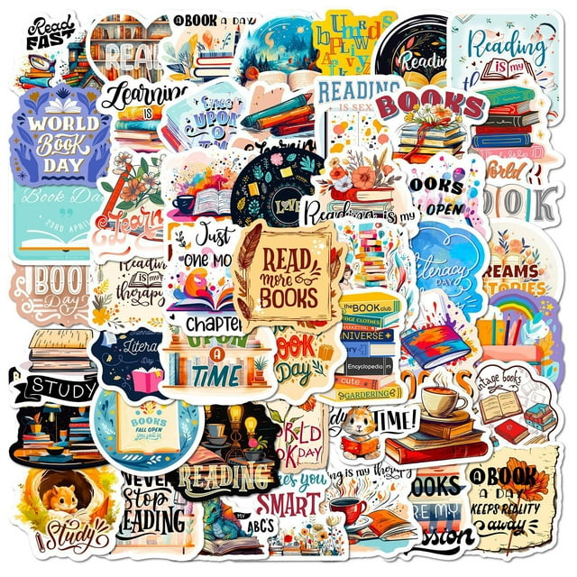 Paquete de pegatinas de vinilo para el Día Mundial del Libro, 50 unidades, para leer