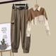 thumbnail image 5 of Minnieouse Camisa de piezas para mujer, pantalones, conjunto de patrón de empalme, camisa chal, Retro, informal, ligero, portátil, ropa para conjuntos de ropa Albaricoque Caqui 1 Minnieouse  AP013495-01, 5 of 6