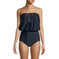 thumbnail image 2 of THERAFIT Women's Navy Stretch Blouson Lined Removable Cups Moderate Coverage Tie One Piece Swimsuit 18, 2 of 3