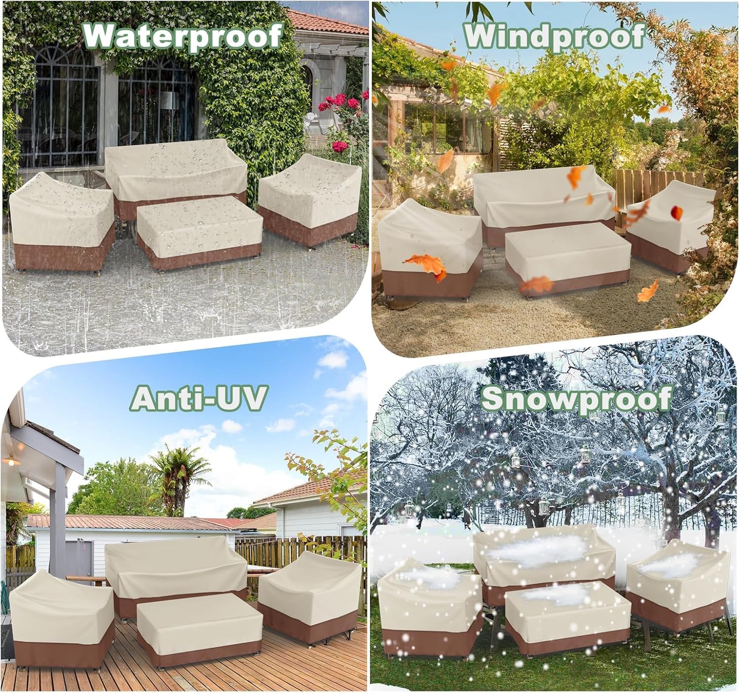 4 Piece Waterproof Outdoor Patio Furniture Covers Set Heavy Duty 600D Protection for Coffee Table Chair Loveseat Black