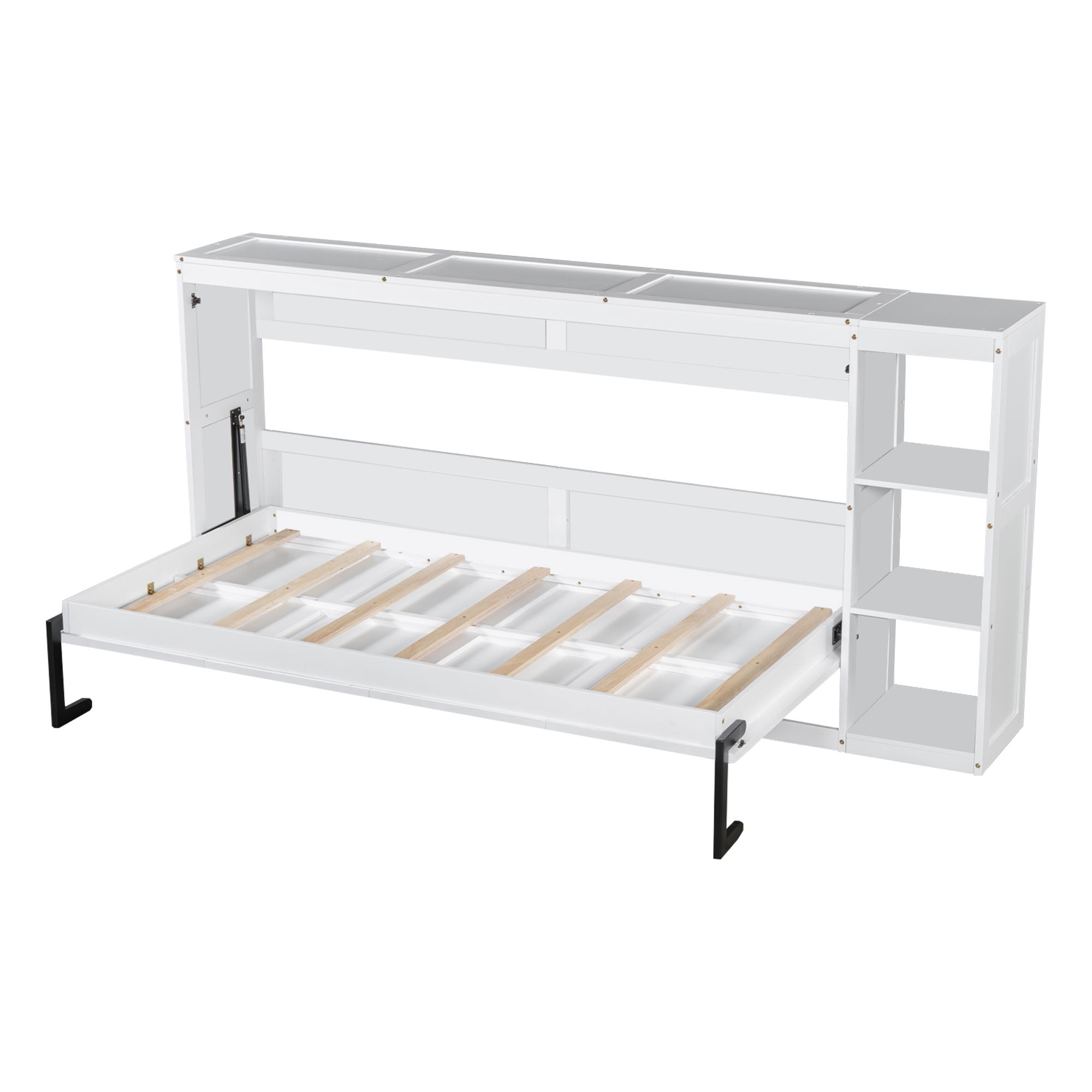MAYEERTY Twin Size Murphy Bed - With Bookshelf, White