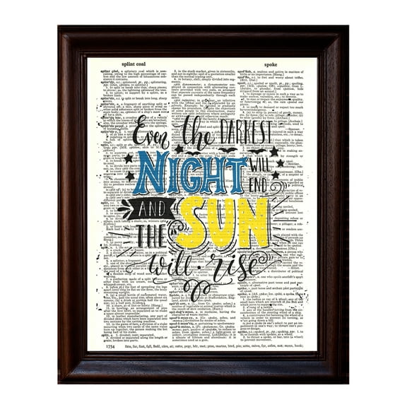 Typography - Night Sun - Dictionary Art Print Printed On Authentic Vintage Dictionary Book Page - 8 x 10.5