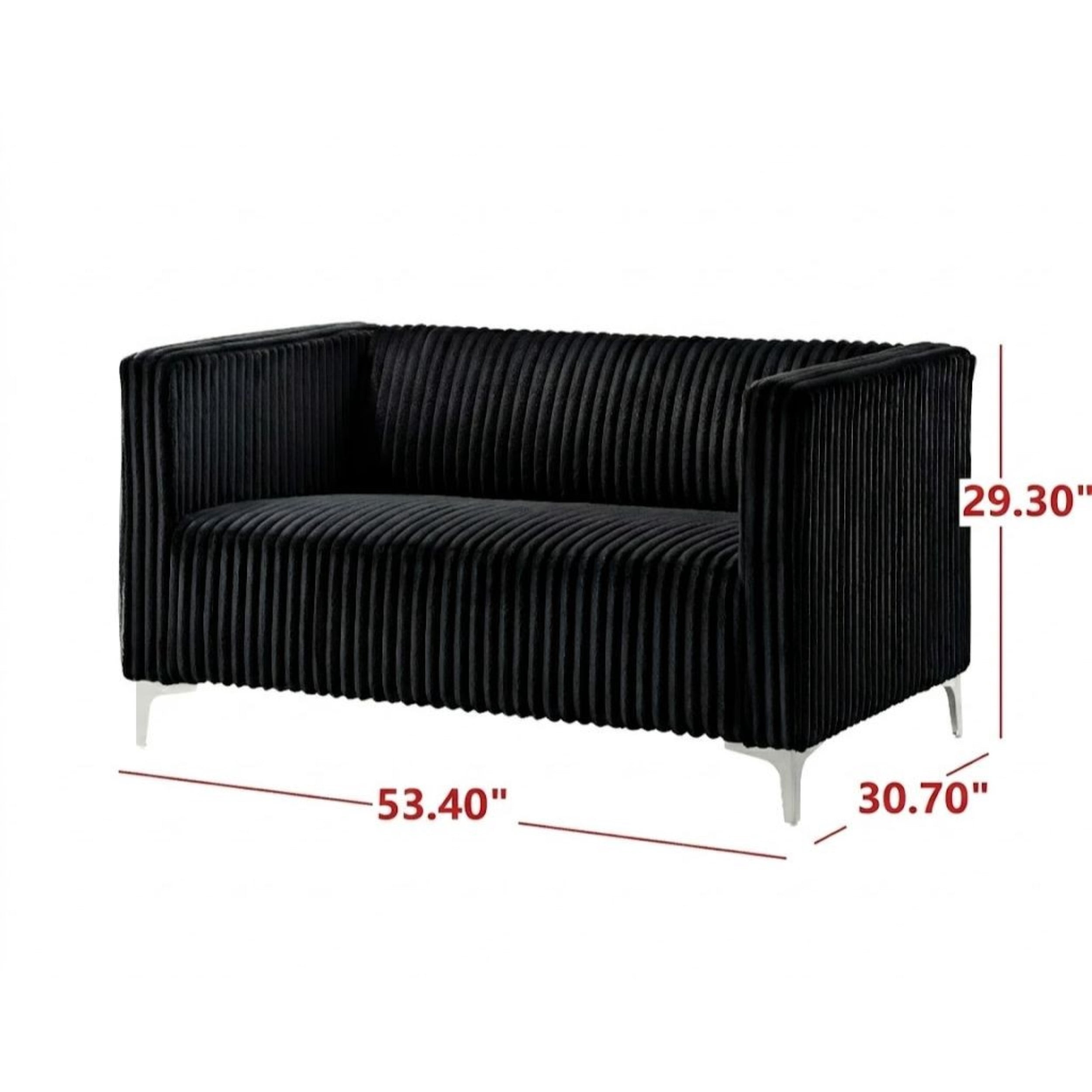 Home Design Gavin 2-Piece Velvet Living Room Set with Loveseat and Sofa, Square Arm Design, Channel Tufted Upholstery, Black