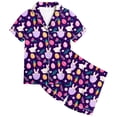 thumbnail image 2 of AWZXDE Easter Bunny Floral Print Kids Girls Pajama Set Short Sleeve Button Down Top with Shorts Sleepwear Outfit Easter Toddler Girl Outfit Purple,10-11 Years, 2 of 4
