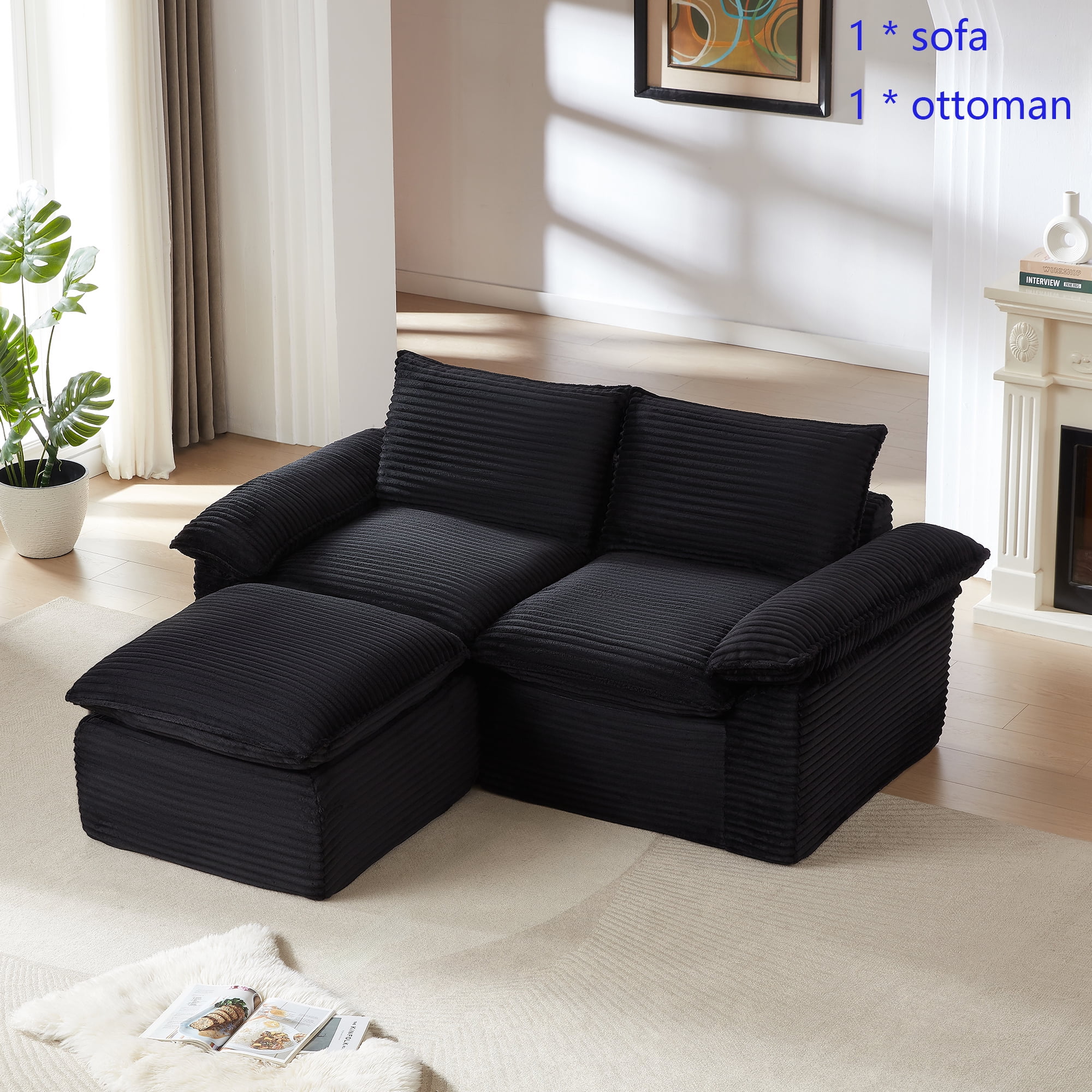 Miniyam 30.7" * 70"* 35.43" Corduroy Chaise for Sectional Sofa, Can be Freely Combined, Black