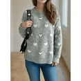 thumbnail image 6 of Women's Crew Neck Long Sleeve Sweaters Cute Heart Printed Knitted Top Casual Oversized Pullover Sweatshirt (Gray S), 6 of 6
