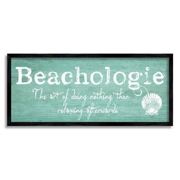 Stupell Industries Beachologie Weathered Sign Clever Grainy Shell Motif Graphic Art Black Framed Art Print Wall Art, Design by Graffitee Studios