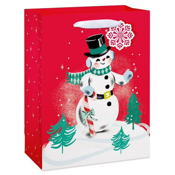 American Greetings 9 in. Medium Christmas Red Gift Bag, Snowman (1-Count)