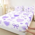 thumbnail image 5 of spefrowx Watercolor Kawaii Bow King Sheets for Girls, Purple Love Heart Print Bedding, 4 Pieces, 1 Flat Sheet, 1 Fitted Sheet and 2 Pillowcases, 5 of 6