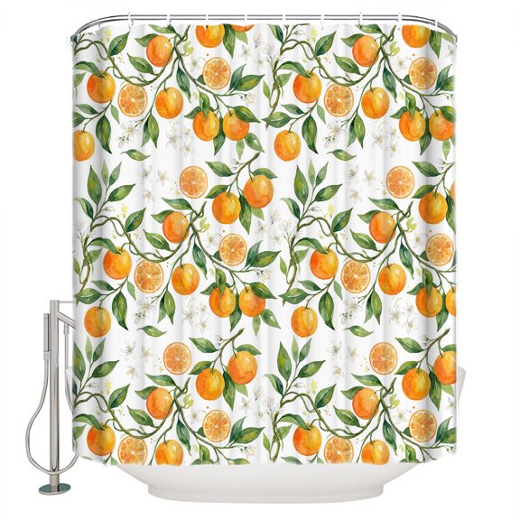 Orange Bathroom Shower Curtains with 12 Hooks Polyester Waterproof Shower Curtain for Stalls and Bathtubs Green Botanical Watercolor Summer Fruits Decorative Bathroom Privacy Curtain 36x78 Inches