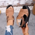 thumbnail image 3 of Rokment Wedges Gladiator Sandals for Women Beach Vintage Casual Color Block Leather Peep Toe Ankle Strap Platform Chunky Heeled Slingback Dress Summer Shoes Comfortable Walking Brown Size 8.5, 3 of 7