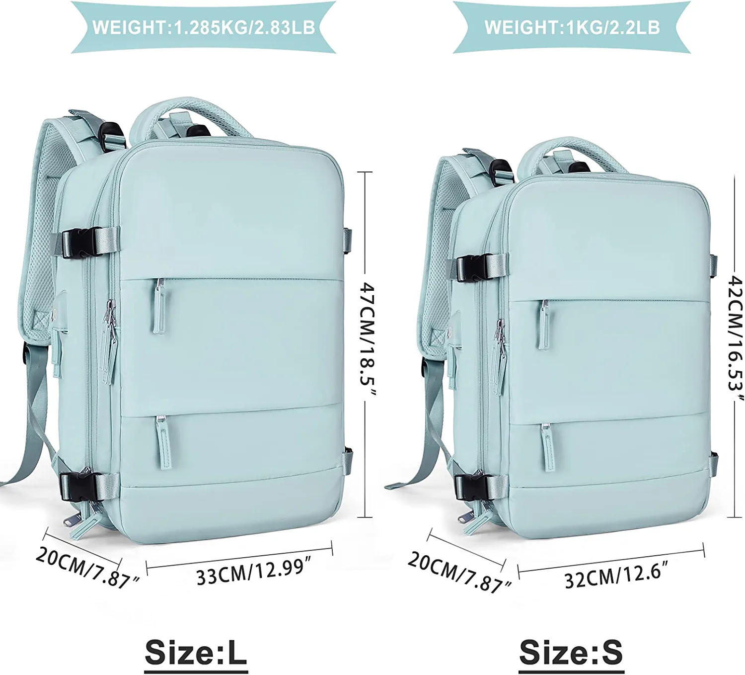 Large Backpack Women, Men Carry On Backpack,Hiking Backpack Waterproof Outdoor Sports Casual Daypack with Shoe Compartment ,Large Capacity Student School Bag Light Blue