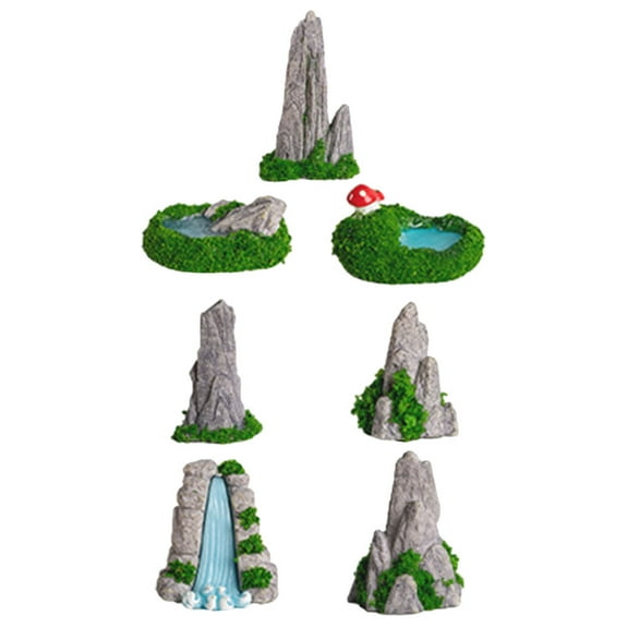 Luxshiny 7-Piece Mini Waterfall Resin Model Decoration Set in Assorted Colors for Indoor Home Decor
