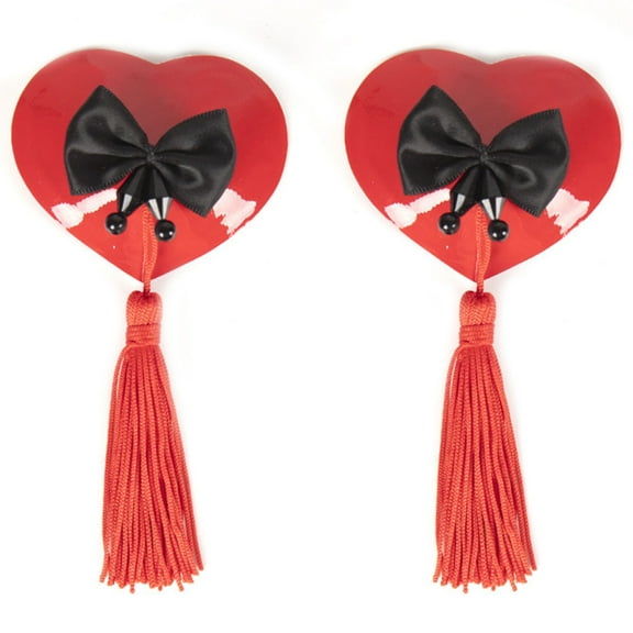 Huhudde Heart-Shaped PU Leather Nipple Covers with Detachable Tassels, Reusable Adhesive Pasties for Women Parties