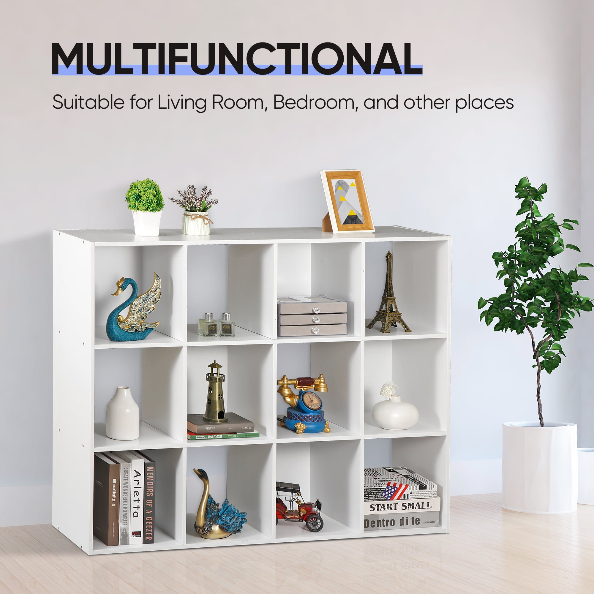 HomGarden 12 Cube Storage Organizer Wood White Bookshelf Cube Bookcase for Home Office