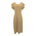 thumbnail image 3 of JBXKXYW Dresses For Women 2024 Women'S Spring Summer And Fall Back Lace Up Flying Sleeve Cotton Linen Dress Womens Dresses (Yellow,S), 3 of 5